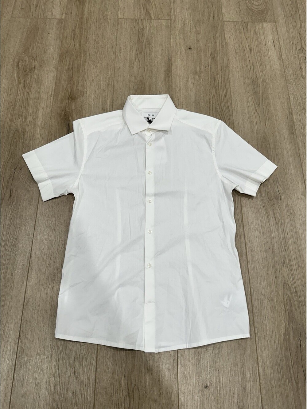 NWT REISS Redmayne Men’s Shirt M White Short Sleeve Button Up Slim Fit FLAWS